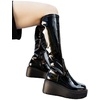image:imageTOP Moda Women Chunky Block Knee High Boots High Heel Wedge Platform Side Zipper Jazz8Black Patent