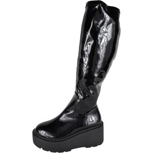 image:imageTOP Moda Women Chunky Block Knee High Boots High Heel Wedge Platform Side Zipper Jazz8Black Patent
