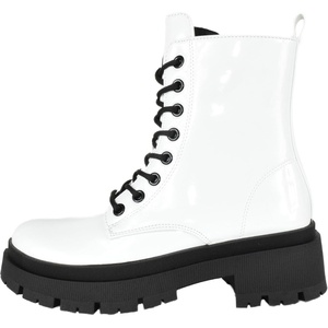 image:imageTOP Moda Women Combat Army Style Boots Lace Up Side Zipper Lug Sole Platform BootiesWhite Patent