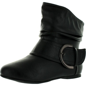 image:imageTOP Moda Womens Ankle Booties Buckle Mid Calf Buckle Slouch Flat Heel Strap Fashion Shoes Black PU New 10