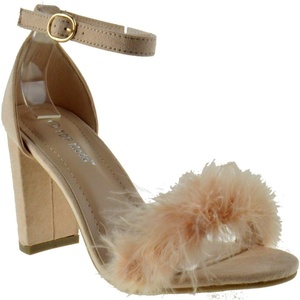 image:imageTOP Moda K 30 Womens Feather Fur Chunky Heel Sandals Nubuck Blush 7
