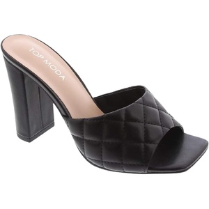 image:imageWomens Chunky High Heel Mules Peep Toe Slide Sandals ShoesBlack