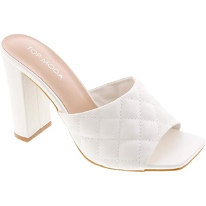 image:imageWomens Chunky High Heel Mules Peep Toe Slide Sandals ShoesWhite