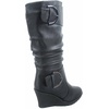image:imageTOP Moda Pure65 Womens Fashion Round Toe Slouch Buckle Wedge Mid Calf Boot Shoes  Wedge bootsBlack