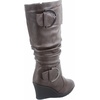 image:imageTOP Moda Pure65 Womens Fashion Round Toe Slouch Buckle Wedge Mid Calf Boot Shoes  Wedge bootsBrown