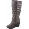 image:imageTOP Moda Pure65 Womens Fashion Round Toe Slouch Buckle Wedge Mid Calf Boot Shoes  Wedge bootsBrown