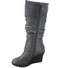 image:imageTOP Moda Pure65 Womens Fashion Round Toe Slouch Buckle Wedge Mid Calf Boot Shoes  Wedge bootsGrey