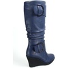image:imageTOP Moda Pure65 Womens Fashion Round Toe Slouch Buckle Wedge Mid Calf Boot Shoes  Wedge bootsNavy Blue