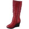 image:imageTOP Moda Pure65 Womens Fashion Round Toe Slouch Buckle Wedge Mid Calf Boot Shoes  Wedge bootsRed