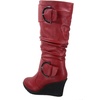 image:imageTOP Moda Pure65 Womens Fashion Round Toe Slouch Buckle Wedge Mid Calf Boot Shoes  Wedge bootsRed