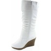 image:imageTOP Moda Pure65 Womens Fashion Round Toe Slouch Buckle Wedge Mid Calf Boot Shoes  Wedge bootsWhite