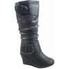 image:imageTOP Moda Pure65 Womens Fashion Round Toe Slouch Buckle Wedge Mid Calf Boot Shoes  Wedge bootsBlack
