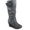 image:imageTOP Moda Pure65 Womens Fashion Round Toe Slouch Buckle Wedge Mid Calf Boot Shoes  Wedge bootsGrey