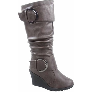 image:imageTOP Moda Pure65 Womens Fashion Round Toe Slouch Buckle Wedge Mid Calf Boot Shoes  Wedge bootsBrown