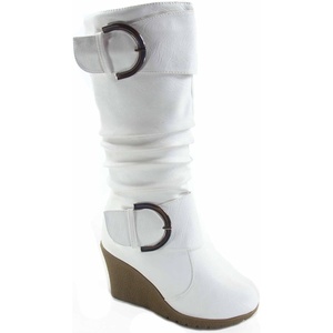 image:imageTOP Moda Pure65 Womens Fashion Round Toe Slouch Buckle Wedge Mid Calf Boot Shoes  Wedge bootsWhite