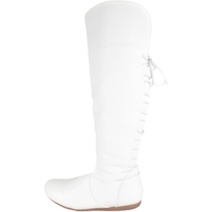 image:imageTOP Moda Women Knee High Boots Back Lace Flat Heel Side Zipper Round ToeWhite