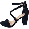 image:imageTOP Moda Over the Toe Cross Strap Block Heel Open Toe Dress SandalBlack