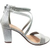image:imageTOP Moda Over the Toe Cross Strap Block Heel Open Toe Dress SandalSilver