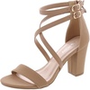 image:imageTOP Moda Over the Toe Cross Strap Block Heel Open Toe Dress SandalTan