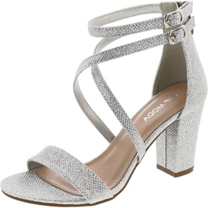 image:imageTOP Moda Over the Toe Cross Strap Block Heel Open Toe Dress SandalSilver