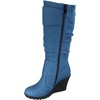 image:imageTOP Moda Pure65 Womens Fashion Round Toe Slouch Buckle Wedge Mid Calf Boot ShoesDenim Blue