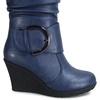 image:imageTOP Moda Pure65 Womens Fashion Round Toe Slouch Buckle Wedge Mid Calf Boot ShoesNavy Blue