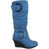 image:imageTOP Moda Pure65 Womens Fashion Round Toe Slouch Buckle Wedge Mid Calf Boot ShoesDenim Blue