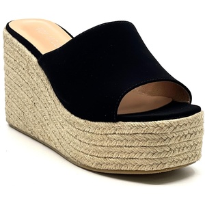 image:imageTOP Moda Women Open Toe High Wedge Jute Espadrille Slip on Slide SandalsBlack Nub