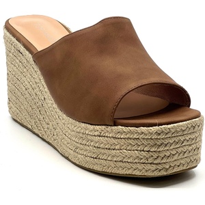 image:imageTOP Moda Women Open Toe High Wedge Jute Espadrille Slip on Slide SandalsTan Nub