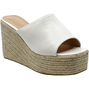 image:imageTOP Moda Women Open Toe High Wedge Jute Espadrille Slip on Slide SandalsWhite Pu
