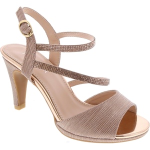 image:imageWomens Open Toe Formal Rhinestone Heel Sandal Ankle StrapRose Gold Glitter