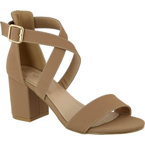 image:imageTOP Moda Womens CasualDressy Open Toe Criss Cross Straps Ankle Strap Low Chunky Heels  BlackTan