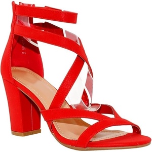 image:imageTRENDSup Women Stylish Heels Ankle Straps and Zipper Closure Open Toes Sandals With Medium Block HeelsRed66
